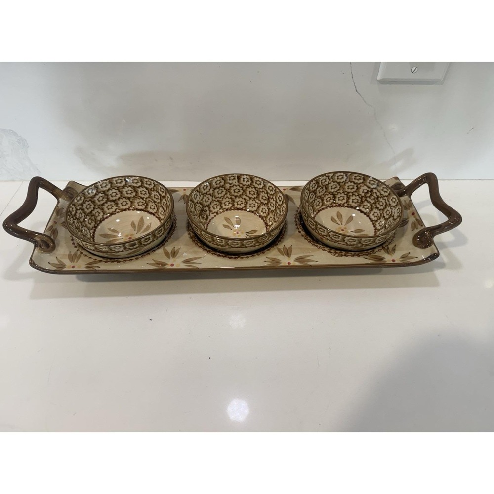 Temp-Tations Old World Serving Tray & 3 Removable Bowls Vintage